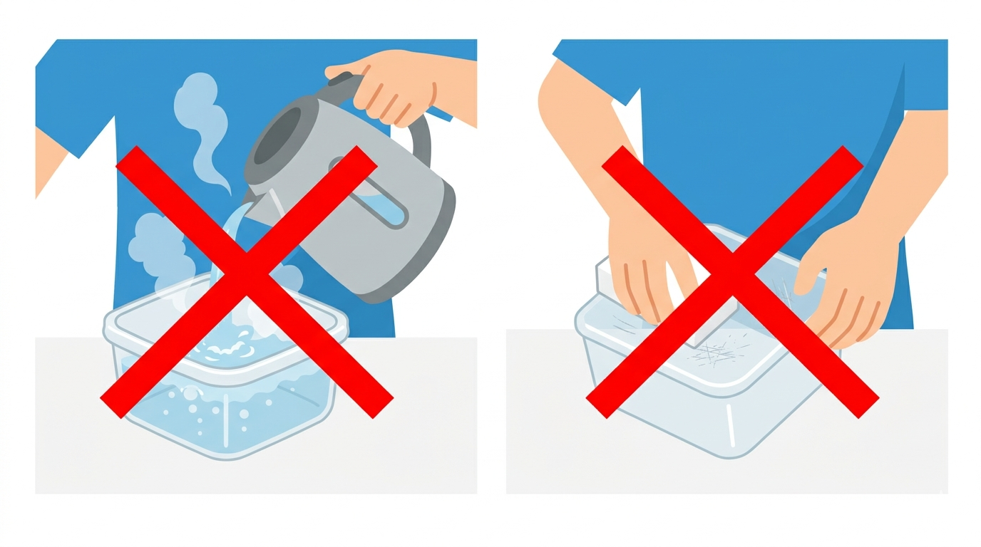 プラスチック容器にやってはいけないNG行動のイラスト
