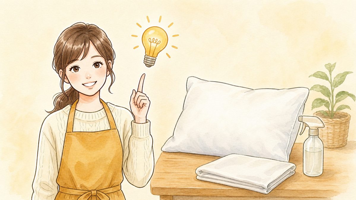枕の臭い対策を説明する女性のイラスト