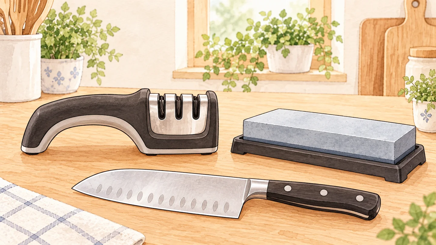 包丁の切れ味を整えるシャープナーと砥石