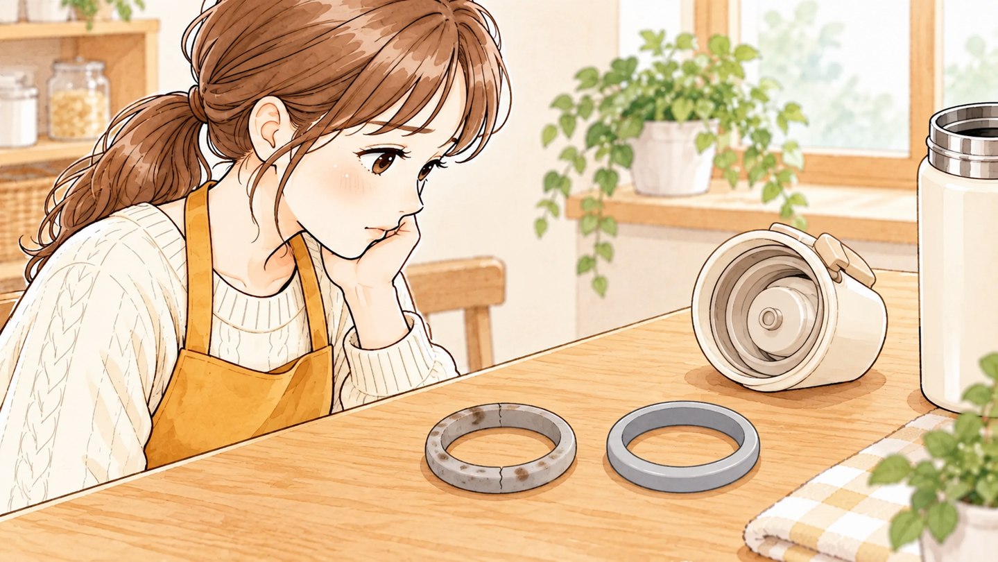 傷みや汚れのあるパッキンと新しい交換用パッキン